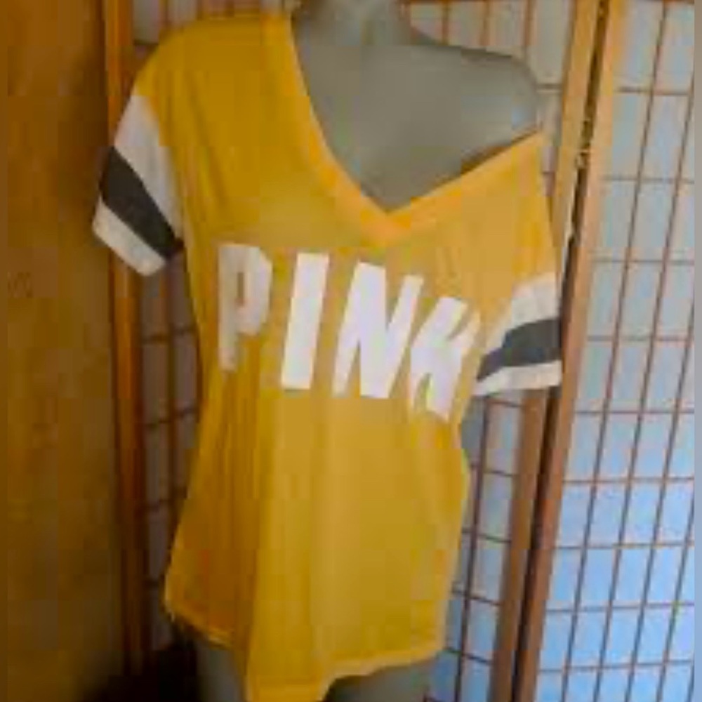 Oversized pink yellow loose fit jersey shirt boyfriend xs Victoria’s Secret